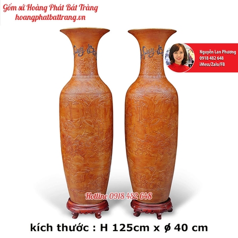 Lục bình sứ Vinh Quy Bái Tổ gãi tay 100%, men giả gỗ cực độc LB42
