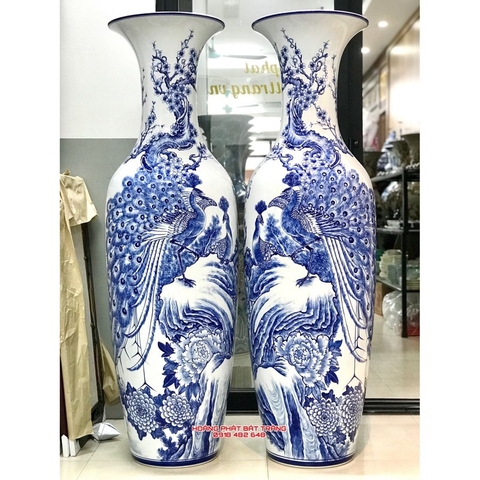 Lục bình sứ công danh phú quý men lam hàng khử 1m4