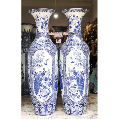 Lục bình sứ tứ quý men lam khử cao cấp 1m6