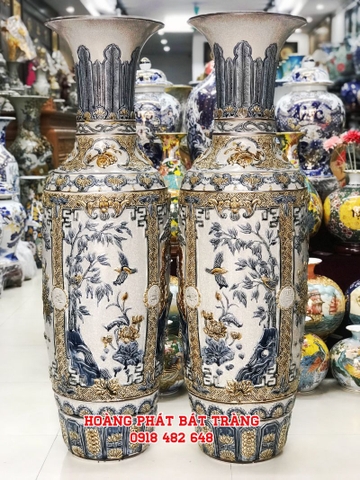 Lục bình sứ tứ quý men rạn đắp nổi cao cấp 1m4