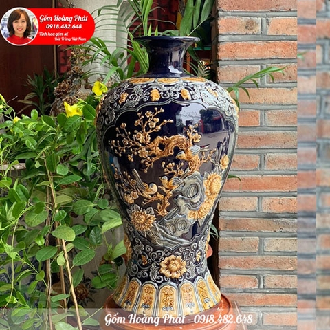 Mai bình tích lộc nhị cảnh men xanh cobal