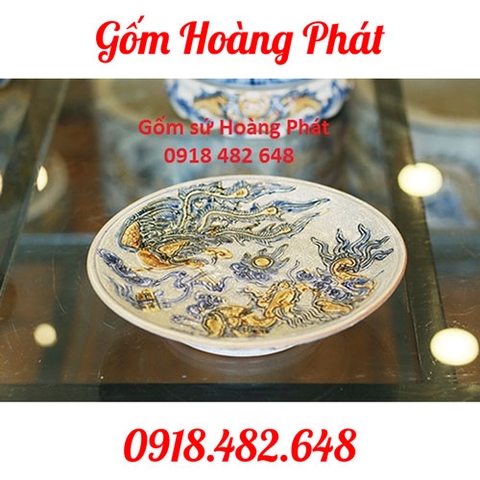 Mâm bồng rồng phượng nổi men rạn phi 32cm SP4856