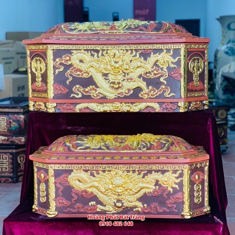 Quách tiểu sành bát giác Rồng men nâu dát vàng cỡ Đại mái Vòm QTSA94