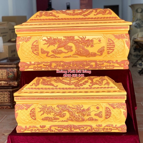 Quách tiểu sành Rồng phình màu vàng cỡ Đại mái Vòm QTSA97