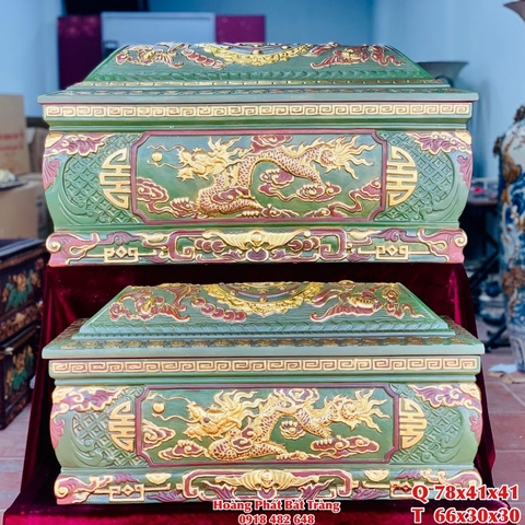 Quách tiểu sành rồng phình xanh lục dát vàng cỡ Đại mái Vòm QTSA101