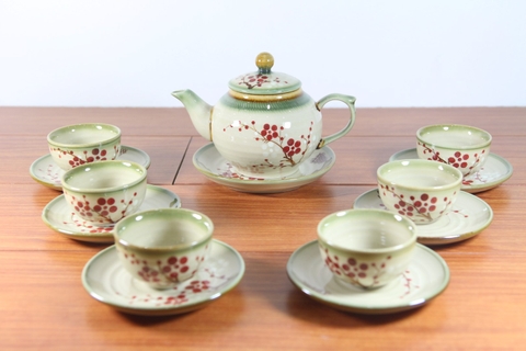 Bộ ấm chén quả hồng đào đỏ - Gốm sứ Bát Tràng SP799