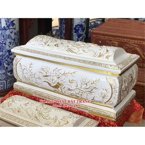 Quách tiểu sứ hoa sen màu trắng nhũ vàng mái Vòm cỡ Đại QTSU437