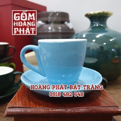 Tách espresso men xanh da trời bóng 80ml gốm sứ Bát Tràng