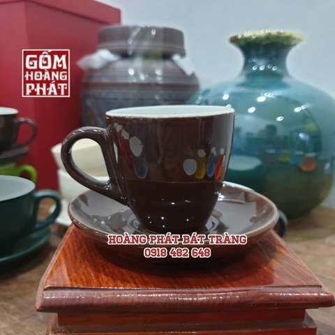 Tách cafe espresso men nâu bóng 80ml gốm sứ Bát Tràng