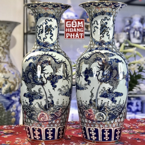 Tiểu lục bình sứ Tứ linh quần hội vàng kim 24k cao cấp TLB27