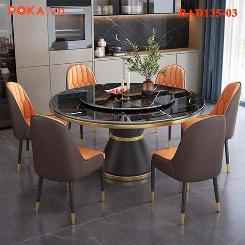 Bàn Ăn xoay tròn D1350 có viền bọc inox BAD135-03