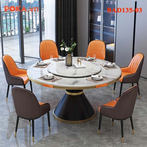 Bàn Ăn xoay tròn D1350 có viền bọc inox BAD135-03