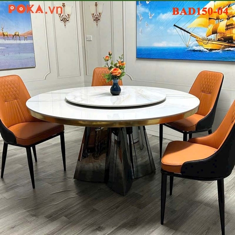 Bàn Ăn xoay tròn D1500 có viền bọc inox BAD150-04