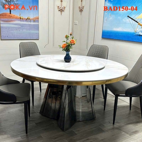 Bàn Ăn xoay tròn D1500 có viền bọc inox BAD150-04