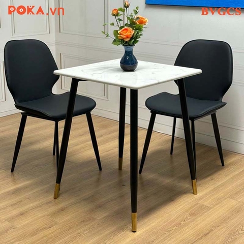 Bàn cà phê vuông 60x60cm gỗ PVC vân giả đá chân sắt BVGCS60