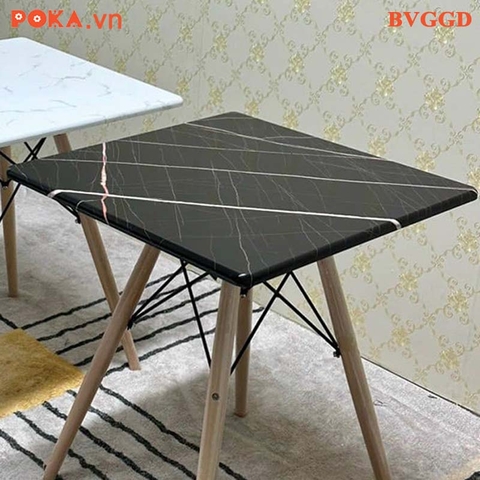 Bàn Eames vuông 60x60cm gỗ PVC vân giả đá chân gỗ đan BVGGD60