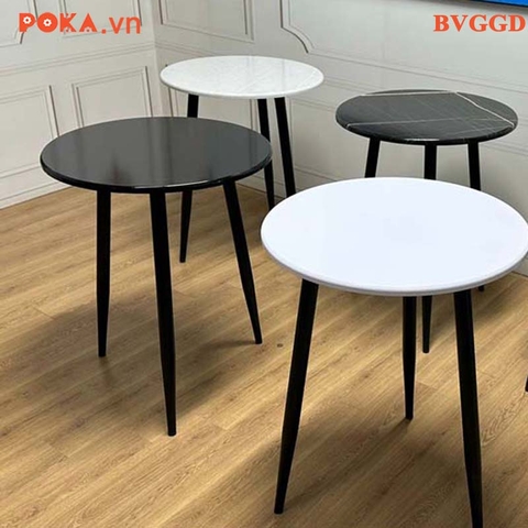 Bàn Eames tròn 80cm gỗ PVC vân giả đá chân sắt BTGCS80