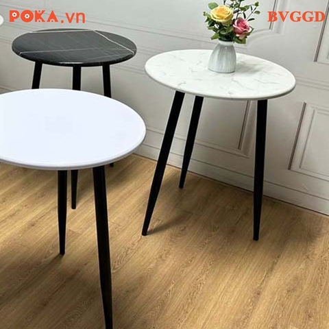 Bàn Eames tròn 80cm gỗ PVC vân giả đá chân sắt BTGCS80