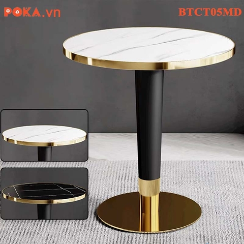 Bàn Cafe Cao Cấp trụ tròn mạ vàng mặt gỗ bọc viền vàng BTCT05MD