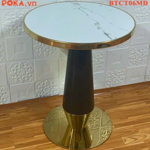 Bàn Cafe Cao Cấp trụ tròn mạ vàng mặt gỗ bọc viền vàng BTCT06MD