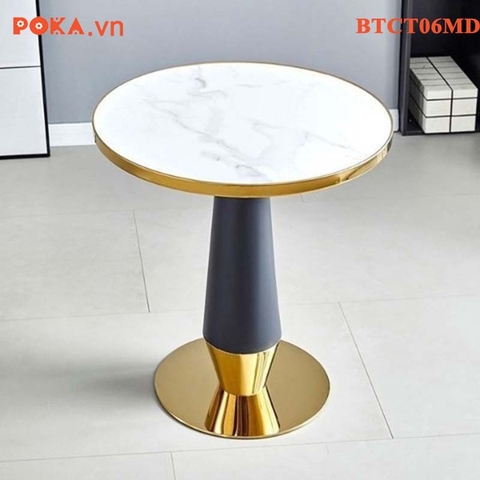 Bàn Cafe Cao Cấp trụ tròn mạ vàng mặt gỗ bọc viền vàng BTCT06MD