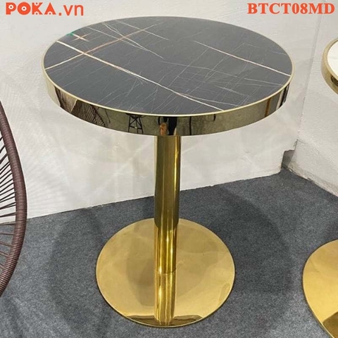 Bàn Cafe Cao Cấp trụ tròn mạ vàng mặt gỗ bọc viền vàng BTCT08MD
