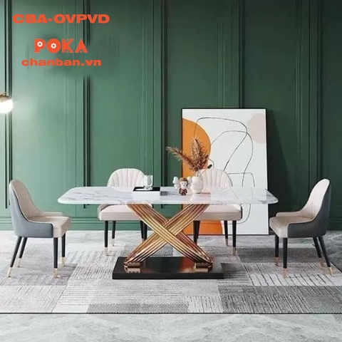 Chân Bàn Inox Mạ Vàng OVAL Chéo Nhập Khẩu CBA-OVPVD