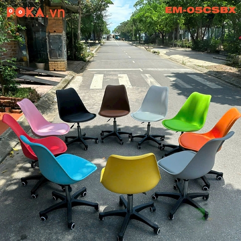 Ghế Eames xoay mặt đệm đế Nhựa Đúc 5 sao chân xoay bánh xe EM-05CSBX