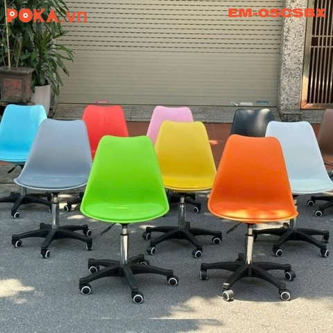 Ghế Eames xoay mặt đệm đế Nhựa Đúc 5 sao chân xoay bánh xe EM-05CSBX