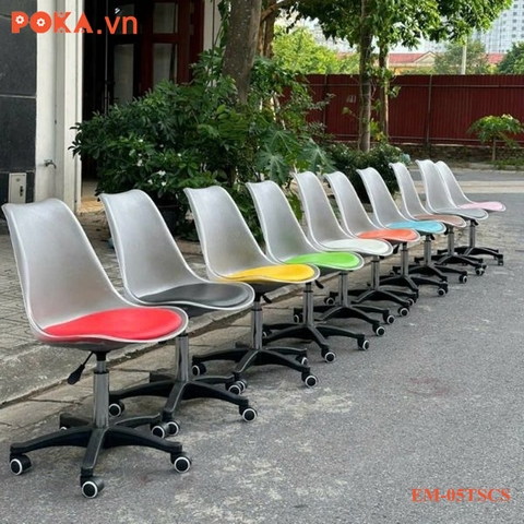 Ghế Eames trong suốt xoay mặt đệm đế Nhựa Đúc 5 sao chân xoay bánh xe EM-05TSCS