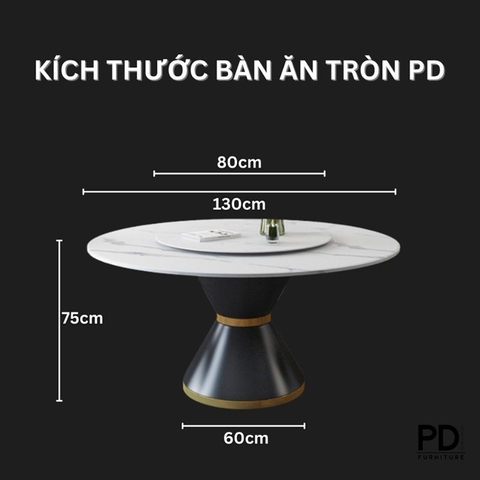 Bàn Ăn Tròn Mặt Đá Mâm Xoay 1m3 BA13-XT-02
