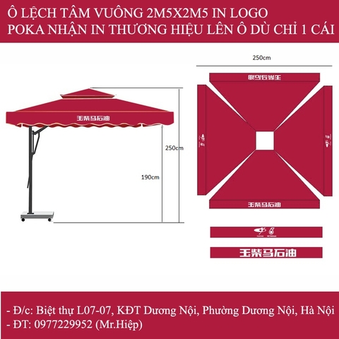 Dù lệch tâm vuông 2.5x2.5m in logo thương hiệu