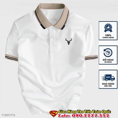 Áo Thun Polo Cổ Bẻ Thêu Logo Sừng Hươu Vải Thun Cotton Co Giãn 4 Chiều Cực Sang Trọng