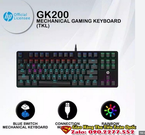Bàn phím cơ blue switch HP GK200 loại 87 phím led rainbow - hơn 20 chế độ tùy chỉnh (nhiều màu)