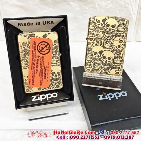 Bật Lửa Zippo USA Tem Đỏ Hình Đầu Lâu