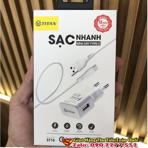 Combo sạc nhanh kèm cáp Type-C hãng Titan ST10