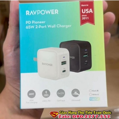 Củ Sạc Nhanh RavPower PD 2 Cổng 65W GAN TECH Chính Hãng