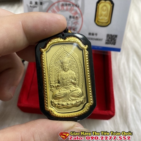 Phật Bản Mệnh Tuổi Tân Sửu 1961 Ngọc Bích Đen Mạ Vàng