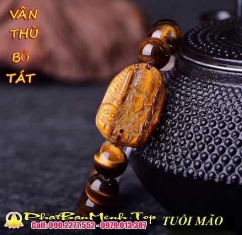 Vòng Tay Phật Bản Mệnh Tuổi Tân Mão 2011 Đá Thạch Anh Mắt Hổ