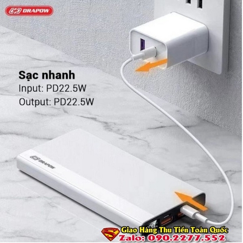 Pin dự phòng 10.000mAh sạc nhanh 22.5W Drapow XP18