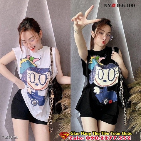 Set Bộ Nữ Hoạt Hình Vẽ Tanktop Thun Lạnh Quảng Châu