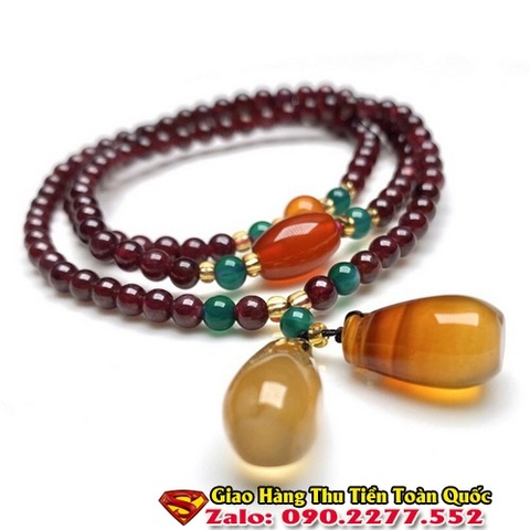 Vòng Tay Phong Thủy Mệnh Thổ Đá Garnet Quấn 3 Vòng