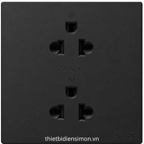 Bộ ổ cắm đôi 3 chấu Âu - Mỹ 16A vuông màu black Simon S6 581287-26