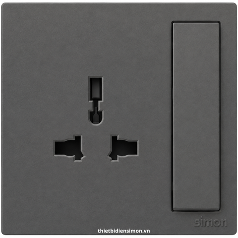 Ổ cắm đơn đa năng kèm công tắc an toàn cho ổ cắm màu xám Simon S6 581089-61