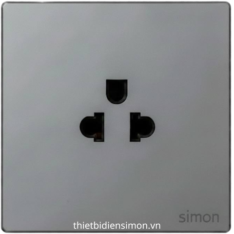 Bộ ổ cắm đơn 3 chấu Âu - Mỹ 16A chuẩn vuông màu Grey Simon S6 581087-61