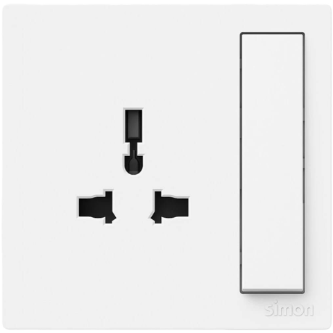 Ổ cắm đơn đa năng kèm công tắc an toàn cho ổ cắm màu trắng Simon S6 581089