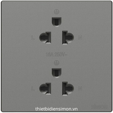Bộ ổ cắm đôi 3 chấu Âu - Mỹ 16A vuông màu grey Simon S6 581287-61