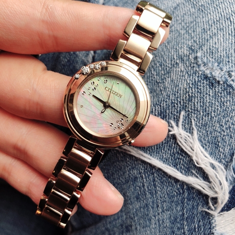 Đồng hồ nữ Citizen Eco-Drive EM0463-51Y Ladies L CARINA Rose Gold-Tone 6-Diamond Watch