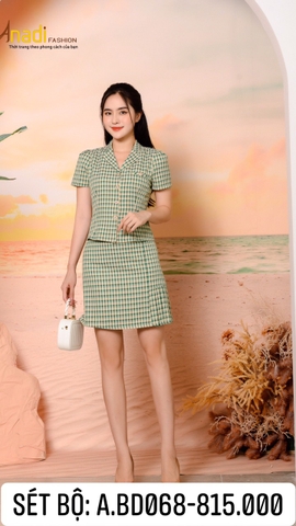 Set Công Sở Nữ NK Fashion Thiết Ké Áo Kẻ Kết Hợp Chân Váy Màu Vải