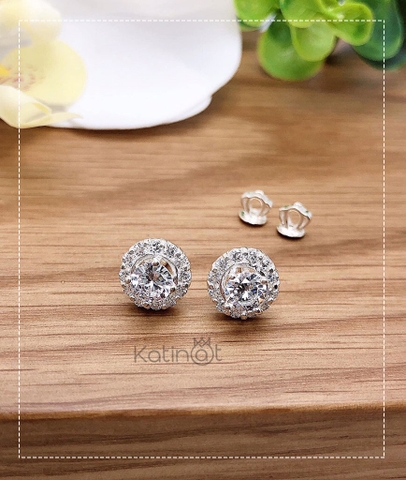 Bông tai bạc đính đá chốt xoắn ốc